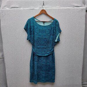 Ann Taylor Womens Teal Blue Patterned Short Sleeve Knee-Length Dress Size M
